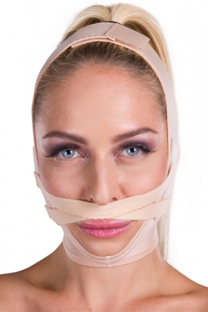 Kompresní pooperační obličejová bandáž FM lip lift na suchý zip - Lipoelastic.cz